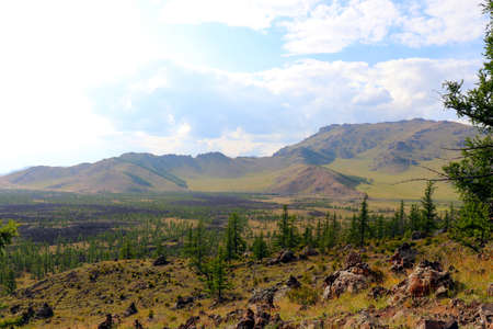 Khorgo volcano lava field in Khorgo-Terkhiin Tsagaan Nuur National Park Mongoliaの写真素材