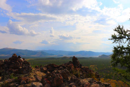 Khorgo volcano lava field in Khorgo-Terkhiin Tsagaan Nuur National Park Mongoliaの写真素材