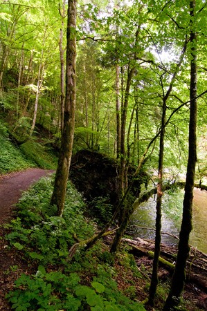 hiking trail in the Black Forest between rocks and river