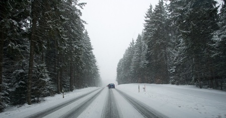 onset of winter on the streets of the Black Forestの写真素材