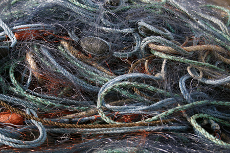 tangled up fishing nets in beautiful colors