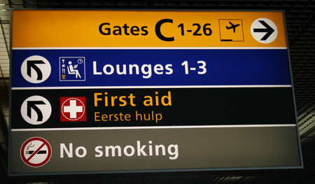 leading passengers to buildings, gates, and airlinesの写真素材