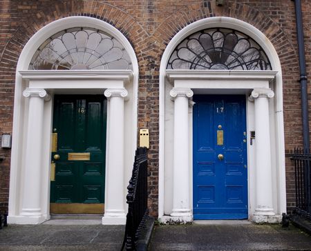 Georgian doors in green and blueの写真素材
