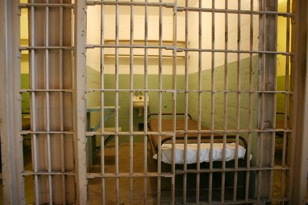 interior through bars of Alcatraz cellの写真素材