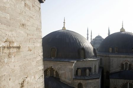 View on blue mosque in Istanbul with domes and minaretsの写真素材