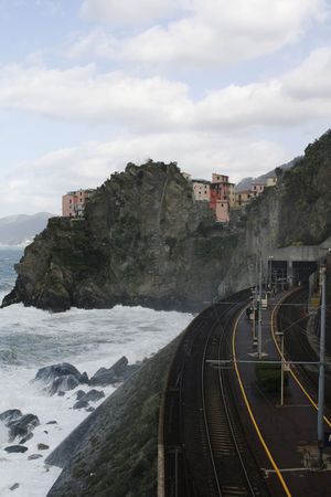 Trainstation on mediterranean coast in Manarola Italy