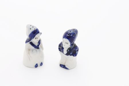 Pepper and salt containers in Dutch china of a farmers coupleの写真素材