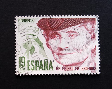 Spanish postage stamp with image of Helen Kellerの写真素材