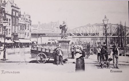 THE NETHERLANDS-CIRCA 1905: Vintage black and white postcard of urban life in Rotterdam, 1905のeditorial素材