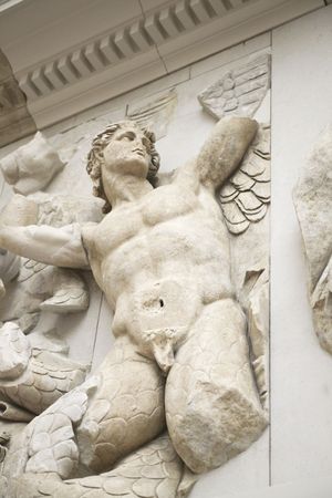 Marble statue on a frieze of the Pergamon altar in Berlinの写真素材