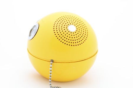 Funny round yellow vintage  radio made in the seventies. の写真素材