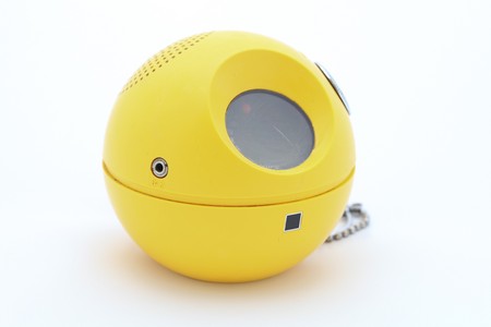 Vintage original yellow radio from the seventies. Some traces of usage . Brand has been removed.の写真素材