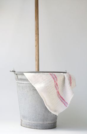 zinc bucket with floor cloth and floor brushの写真素材