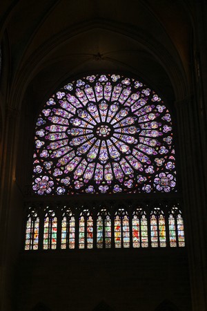 The great stained glass window of the Notre Dame in Parisのeditorial素材
