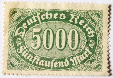 Old postage stamp of 5000 german marks from 1920's の写真素材