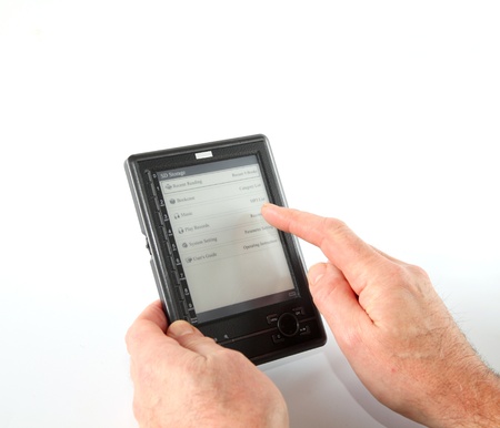 Male hand with e-readerの写真素材