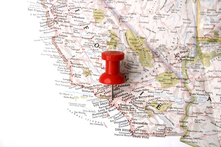 red pin on Los Angeles on map of californai の写真素材