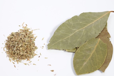 Bay leafs grounded and driedの写真素材