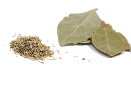 Bay leafs grounded and driedの写真素材