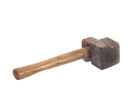 old sledge hammer with wooden handle on a white background の写真素材