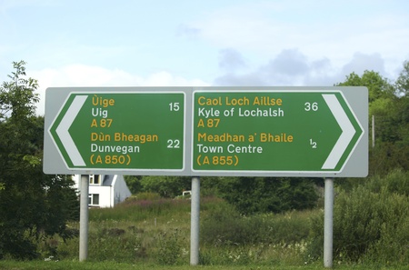 Bilingual road sign in north west Scotland の写真素材