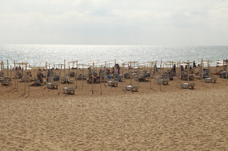 Tourists on the beach of Albufeira in Portugalのeditorial素材