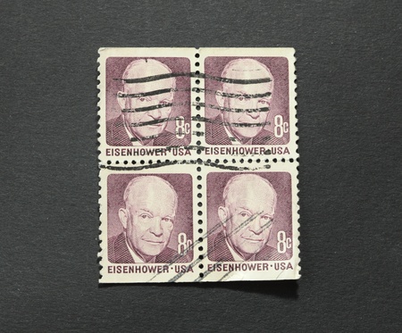 USA - CIRCA 1970: A block of four identical stamps printed in USA showing a portrait of President...