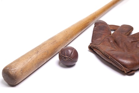 Vintage baseball bat with  ball and gloveの写真素材