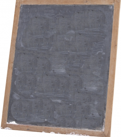 Blank blackboard standing in snowの写真素材