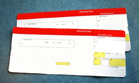 two red and white boarding passes. Information is removedの写真素材