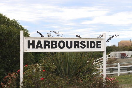 Sign in New Zealand with text Harboursideの写真素材