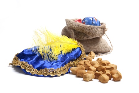 Typical Dutch celebration: Bag with presents and pepernoten, ready for the children for Sinterklaas holiday on december 5thの写真素材
