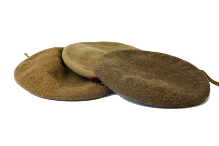 Three green army barrets on whiteの写真素材