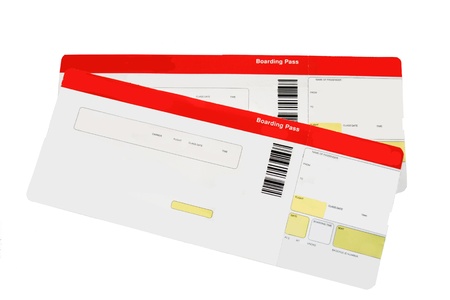 Two red and white boarding passes on whiteの写真素材
