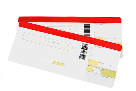 Two red and white boarding passes on whiteの写真素材
