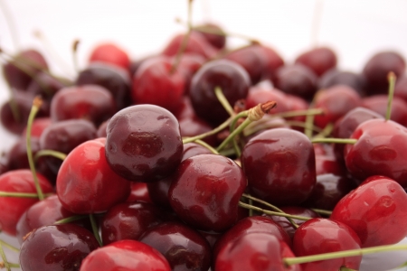 Bunch of red cherries in close upの写真素材