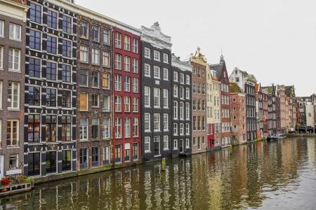 Houses on a canal in Amsterdamの写真素材