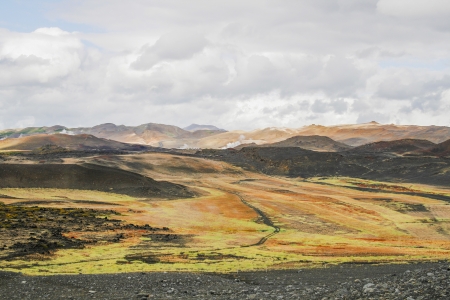 Landscape with steam and volcanic earth in Icelandの写真素材
