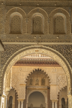 SEVILLE, SPAIN-OCT 29: Detail of the Alcazar Reales on oct 29, 2012. It is a royal palace in Seville, originally a Moorish fort. It is the oldest royal palace still in use in Europe, and it was registered in 1987 by UNESCO as a World Heritage Siteのeditorial素材