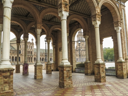 Detail of Plaza de Espana in Sevilla, Spain. Built in 1928 for the Ibero-American Exposition of 1929.の写真素材