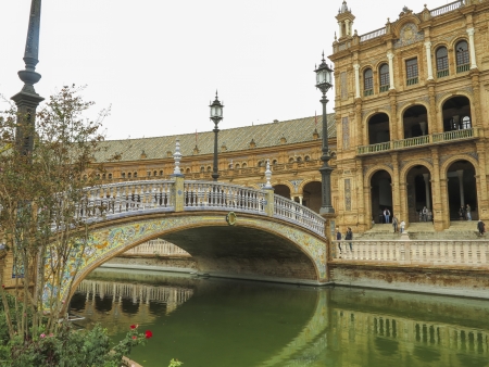 Plaza de Espana in Seville was built in 1928 for the Ibero-American Exposition of 1929.の写真素材