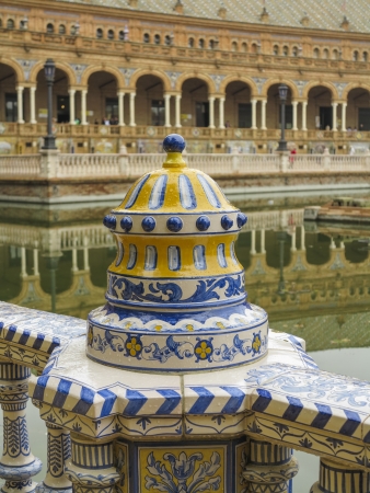 Ceramic detail on bridge Plaza de Espana in Sevilleの写真素材