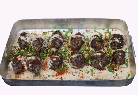 Spicy meatballs of lamb with sesame paste parsley and pinenutsの写真素材
