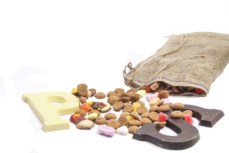 Sinterklaas bag with sweets and chocolate lettersの写真素材