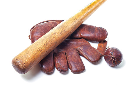 Vintage baseball glove, ball and batの写真素材
