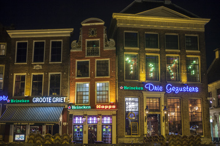 GRONINGEN, THE NETHERLANDS-MARCH 8  rows of bars and restaurants in the old center of Groningen  The old center of university town Groningen is famous for its bars and nightlife for studentsのeditorial素材