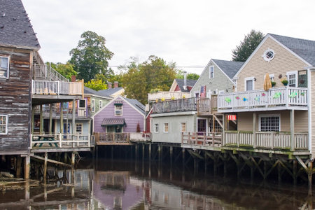 Houses and shops built on piles in Kennebunkport. の写真素材