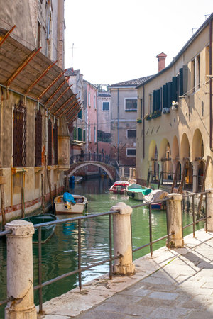 Small canal in beautiful Veniceの写真素材