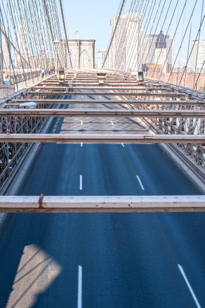 Empty lanes on the Brooklyn bridgeの写真素材