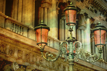 Vintage chandeliers on St Marco in Venice, Italyの写真素材